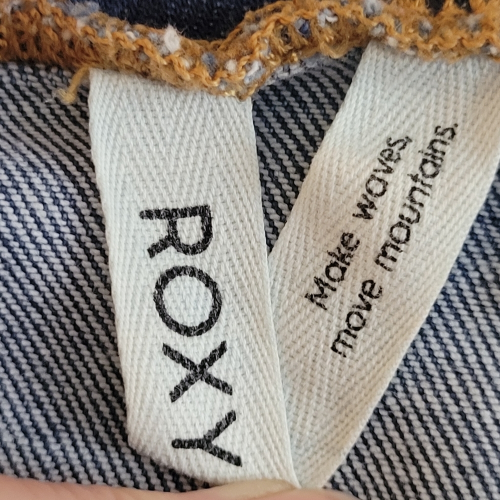 Roxy Stretch Denim Button Front Mini Jean Dress Beach Festival Boho Cottagecore - Picture 5 of 10